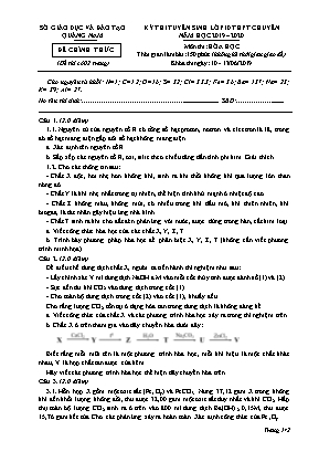 Đề thi tuyển sinh Lớp 10 THPT Chuyên môn Hóa học - Năm học 2019-2020 - Sở giáo dục và đào tạo Quảng Nam